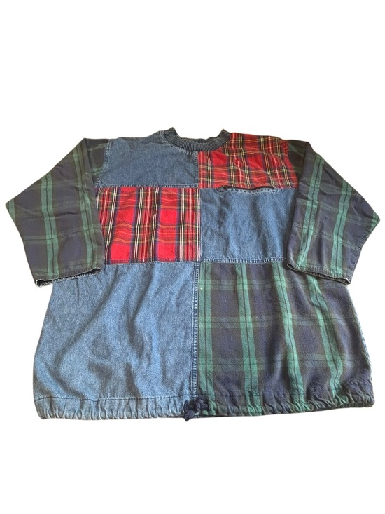 marsha sport Tops - Vintage Marsha Sport Patchwork Denim Plaid Pullover 90s Grunge Top